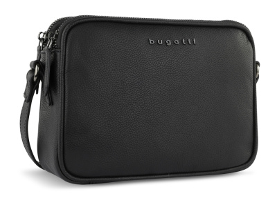 Сумка кросс-боди женская BUGATTI БЕЛЛА | BELLA, чёрная, воловья кожа/полиэстер, 22х6х15,5 см