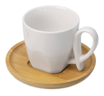 Кофейная пара с бамбуковым блюдцем "Mandy", белый (Р)