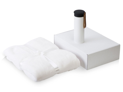 Подарочный набор с пледом, термосом "Cozy hygge" 2.0, белый