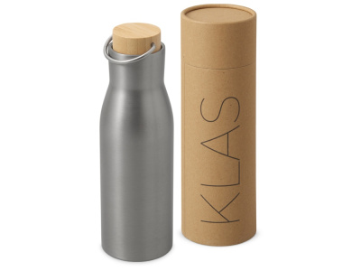 Вакуумная термобутылка с бамбуковой крышкой «Klas», 500 мл, серебристый
