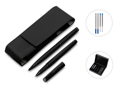 Подарочный набор ручек "Dumas": ручка шариковая и роллер, 4 стержня (2 шариковых, 2 роллера), футляр