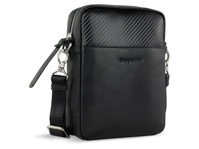 Сумка наплечная мужская BUGATTI КОМЕТА | COMET, чёрная, воловья кожа/полиэстер, 17х4,7х21 см
