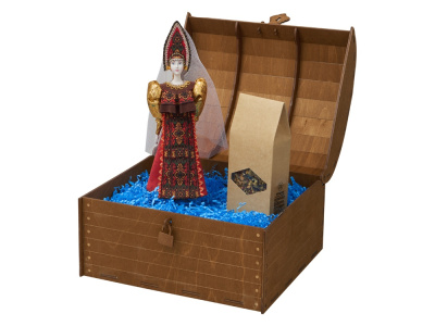 Подарочный набор: кукла фарфоровая, чай "Малина с мятой", красный