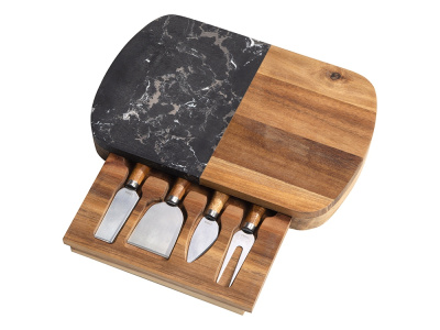 Набор для сыра в подарочной коробке из акации и мрамора "Date" (P)