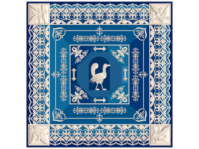 Платок "Птица дивная", синий