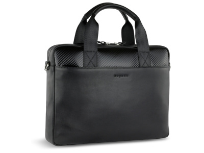 Портфель мужской BUGATTI КОМЕТА | COMET, чёрный, воловья кожа/полиэстер, 37х6х27 см