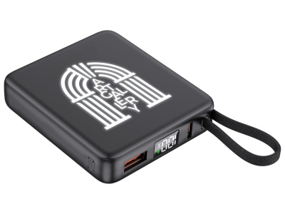 Внешний аккумулятор с подсветкой лого "Nex", 5000 мАч, черный